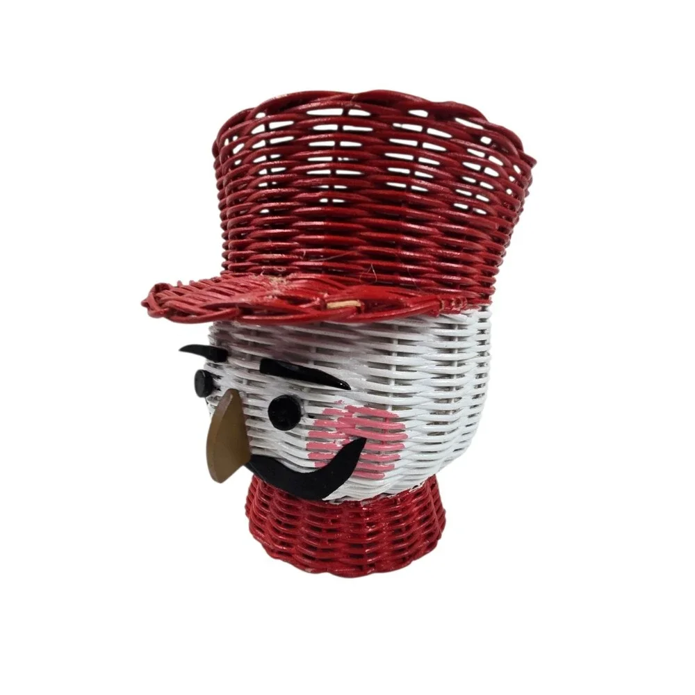 Vtg Wicker Rattan Christmas Nutcracker Tin Soldier Planter Basket 9